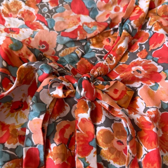 J Crew Womens Top Gray Orange Floral Blouse Shirt Sleeveless 100% Silk Size 4 - Picture 2 of 5